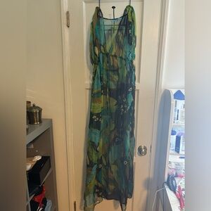 Blue Island maxi cover up with neon bikini top